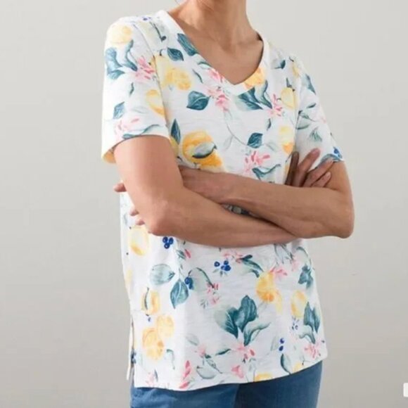 Chico's Tops - NEW Chico’s Citrus Lemon Blueberries V-neck Cotton Slub Short Sleeve Tee NWT XL